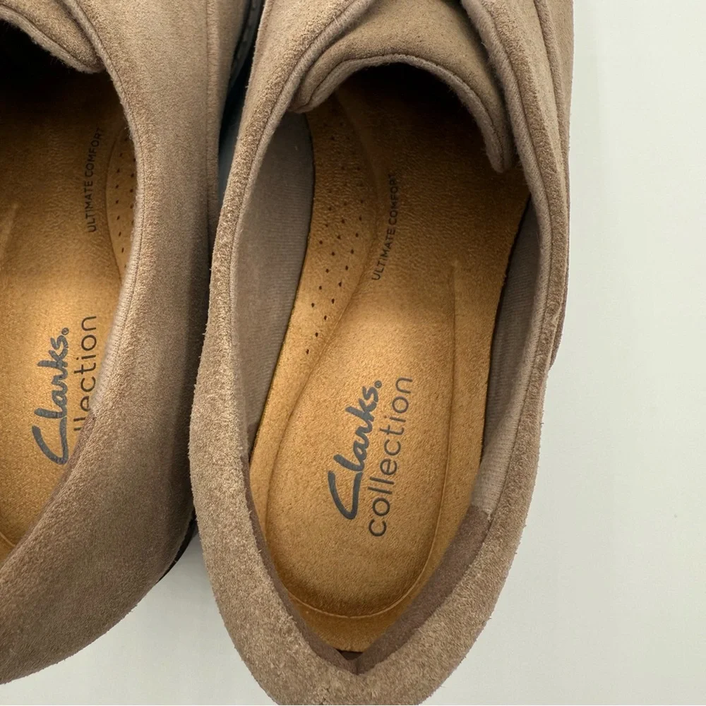 Clarks Airabell Sky Suede Slip On Loafers Pebble Taupe 9W Wide